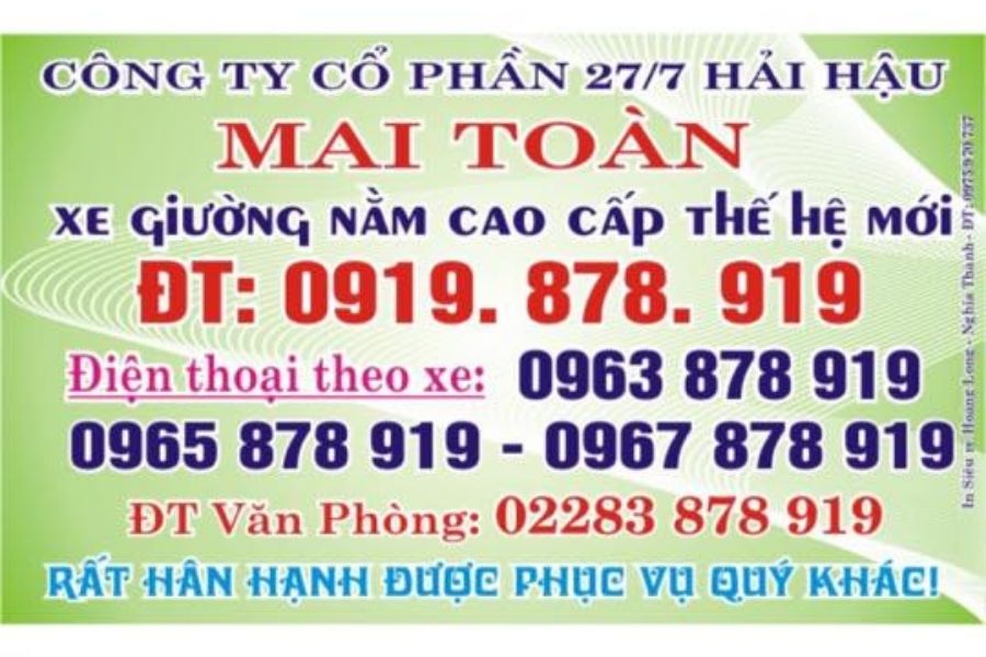 Nhà xe Mai Toàn: Cập nhật giá, điểm dừng, số điện thoại, lộ trình và giờ chạy