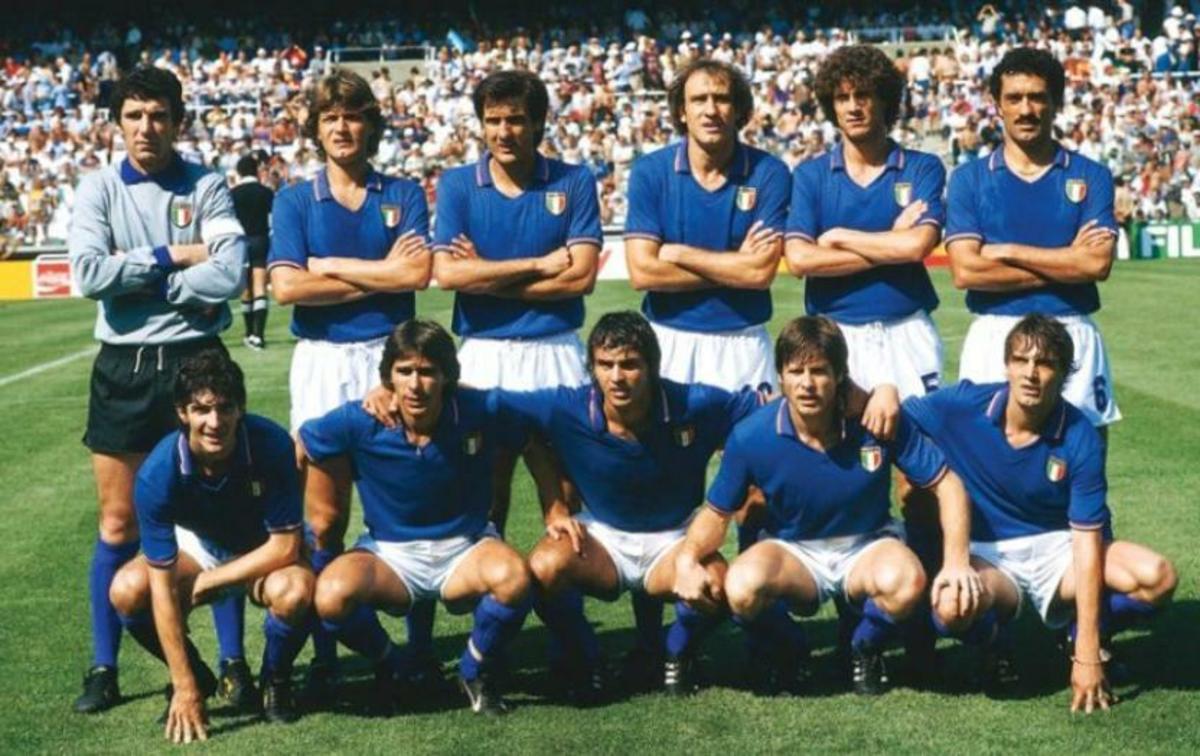 Italy's 1982 World Cup winning team included Dino Zoff (top left) and Paolo Rossi (bottom left).